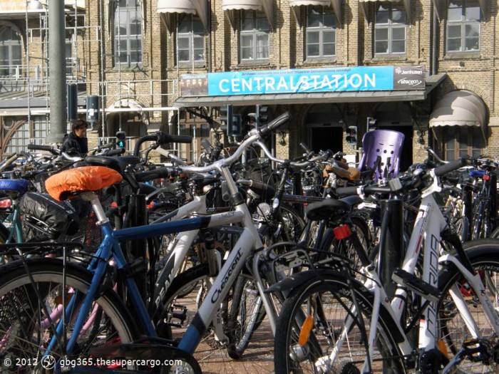 Bicycles parked outside rail station