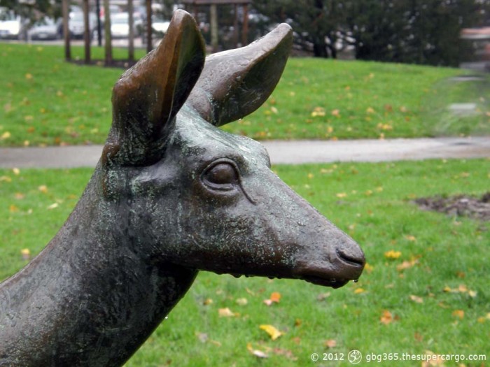 Sculpture head of doe with raindrops