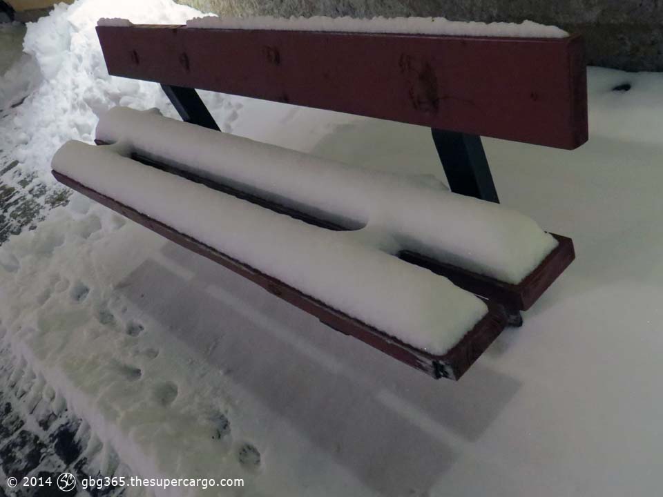 Snow on a bench