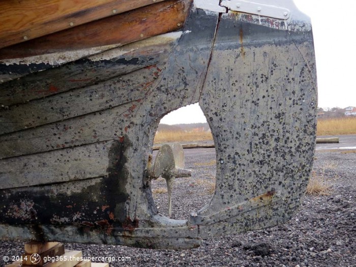 Fishing boat with barnacles