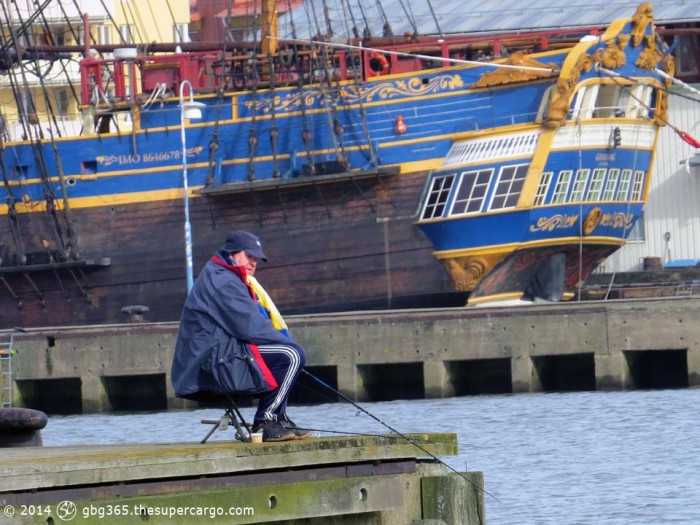 Fishing in blue and yellow